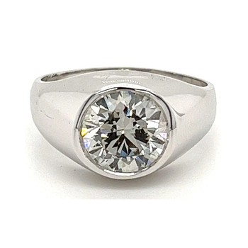 2.6 Carat Round Cut Lab Grown Diamond in 14K White Gold Bezel Set Mens Solitaire Ring – Assay Jewelers