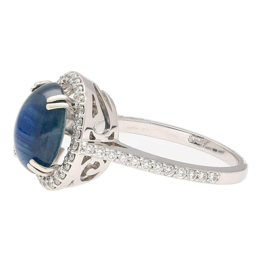 2.80 Carat Oval Cabochon Blue Star Sapphire and Diamond Halo Ring