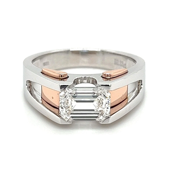 2.87 Carat Emerald Cut Lab Grown Diamond Mens Ring in 2-Tone Rose/White Gold – Assay Jewelers