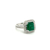 3 Carat Colombian Emerald in 18K White Gold Ring & Round Cut Diamond Halo