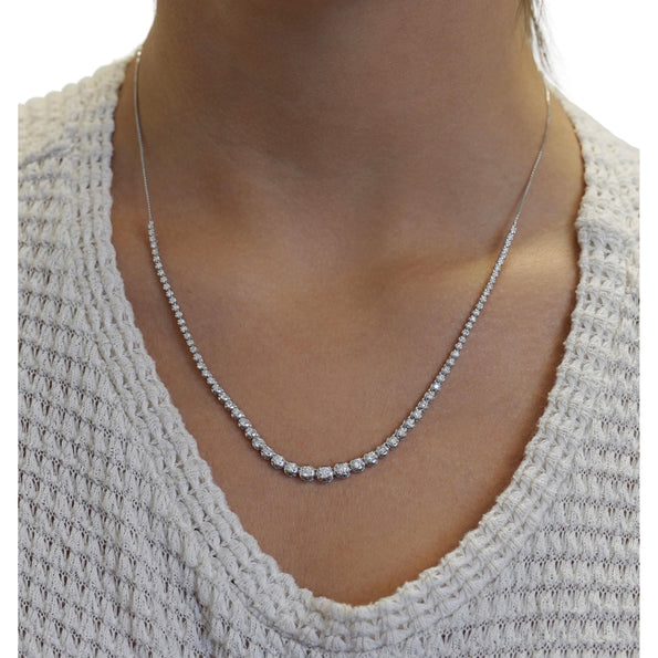 3 Carat Diamond Riviera Graduated Tennis Necklace in 18k White Gold & Platinum