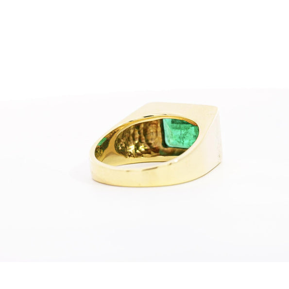3 Carat Emerald-Cut Emerald Mens Ring in 18K Gold