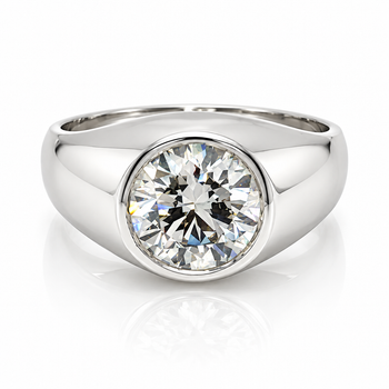 3 Carat Round Cut Lab Grown Diamond in 14K White Gold Bezel Set Mens Solitaire Ring – Assay Jewelers