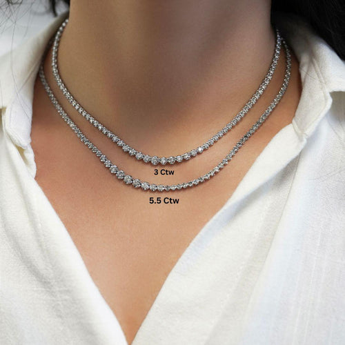 3 Carat Round Diamond Platinum Graduated Tennis Necklace