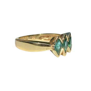 3-Stone Marquise Cut Emerald in 14k Solid Yellow Gold Ring – Assay Jewelers