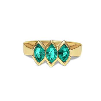 3-Stone Marquise Cut Emerald in 14k Solid Yellow Gold Ring – Assay Jewelers