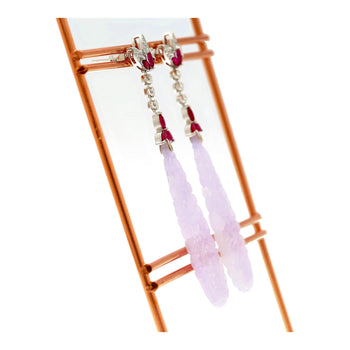 33 Carat Carved Lavender Jadeite Jade Drop Earrings With Rubies & Diamonds – Assay Jewelers