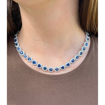36 carats Collier ras-du-cou en saphir bleu taille ovale et diamants en or blanc 18 carats – Assay Jewelers