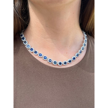 Collier ras-du-cou en saphir bleu taille ovale de 36 carats et diamant, en or blanc 18K – Assay Jewelers