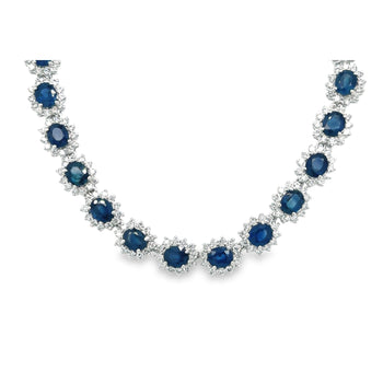 Collier ras-du-cou en saphir bleu taille ovale de 36 carats et diamants en or blanc 18K – Assay Jewelers