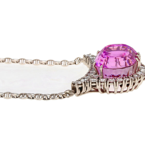 36.10ct Cushion-Cut Kunzite Diamond 18K White Gold Necklace
