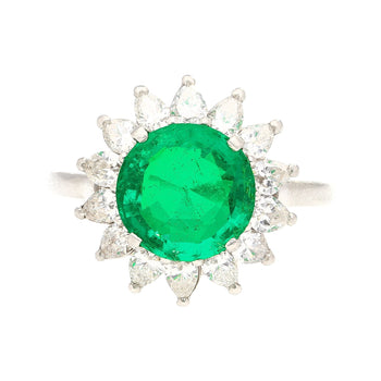 3.02 Carat Vivid Green Round Cut Colombian Emerald and Diamond Halo Platinum Ring – Assay Jewelers