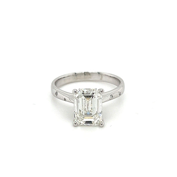 3.07 Carat Emerald Cut F VS1 Lab Grown Diamond Engagement Ring