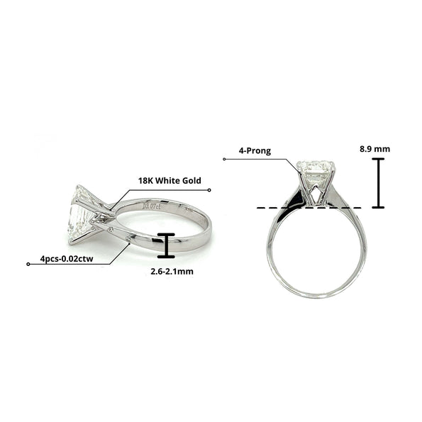 3.07 Carat Emerald Cut F VS1 Lab Grown Diamond Engagement Ring