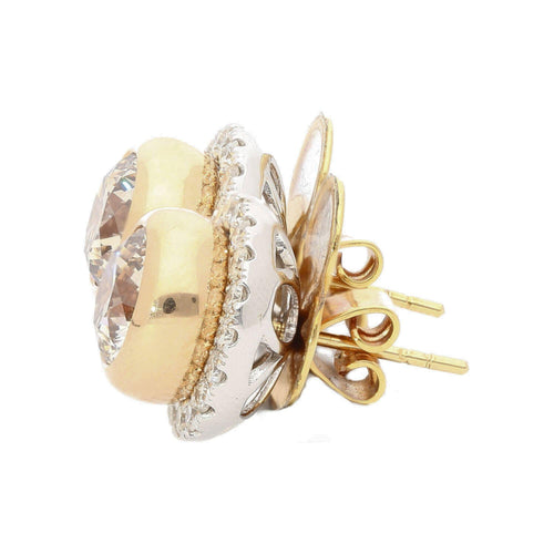 3.10 Carat Fancy Brown Diamond Bezel and Halo Stud Earrings 18K Gold