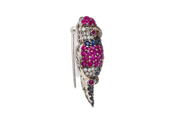 3.14 Carat Pink & Blue Sapphire & Diamond Pave in 18K White Gold Parrot Brooch – Assay Jewelers