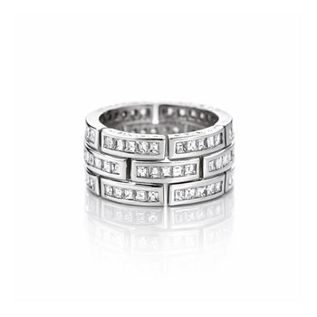 3.25 Carat Carre Square Diamond 18K White Gold 3 Row Brick Pattern Band Ring – Assay Jewelers