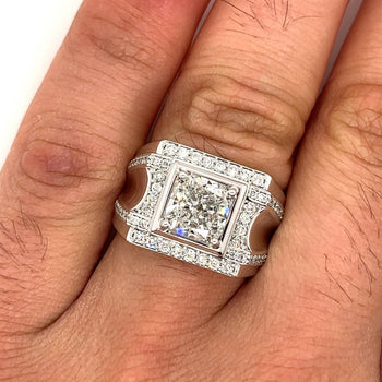 Bague cluster homme en diamant de laboratoire 3,41 carat en or blanc 18K – Assay Jewelers