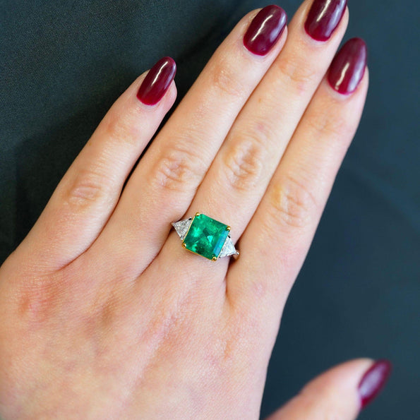 3.5 Carat Emerald & Diamond Three Stone Engagement Ring