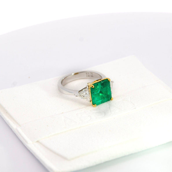 3.5 Carat Emerald & Diamond Three Stone Engagement Ring