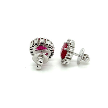 3.5 Carat No Heat Oval Cut Ruby Earrings With Round Diamond Halo – Assay Jewelers