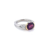 3.50 Carat Oval Cut Rubellite Tourmaline East West Ring with Tsavorite, Diamond, Platinum & 18k Gold