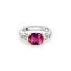 3,50 Karat Ovalschliff Rubellit Turmalin Ost West Ring mit Tsavorit, Diamant, Platin & 18k Gold