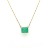 3.66 Carat Emerald Cut Colombian Emerald Solitaire East West Pendant Necklace in 14K Yellow Gold