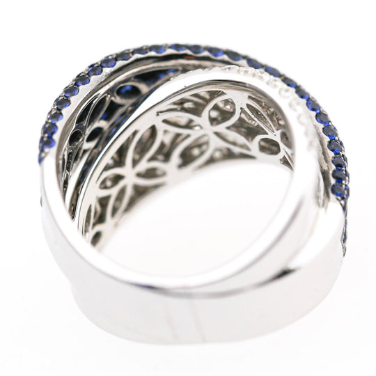 3.72 Carat Blue Sapphire & Diamond Pave 18K Crossover Band Ring