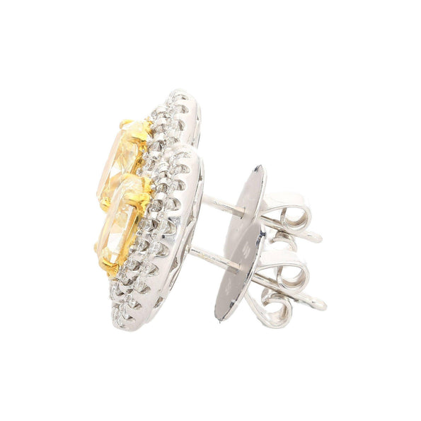 3.73 Carat TW Oval Cut Fancy Yellow Diamond Double Halo Stud Earrings