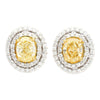 3.73 Carat TW Oval Cut Fancy Yellow Diamond Double Halo Stud Earrings