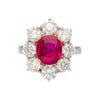 3.80 Carat Oval Cut No Heat Burma Ruby Ring With Round Diamond Halo in Platinum