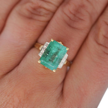 3.95 Carat Emerald & Diamond Milgrain Vintage 14K Gold Ring – Assay Jewelers