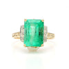 3.95 Carat Emerald & Diamond Milgrain Vintage 14K Gold Ring
