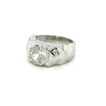 Bague homme en platine avec diamant de synthèse taille octogone de 4 carats, serti clos – Assay Jewelers