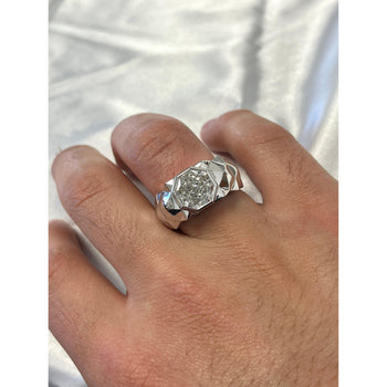 Bague homme en platine, sertie clos, avec diamant de laboratoire taille octogonale de 4 carats – Assay Jewelers