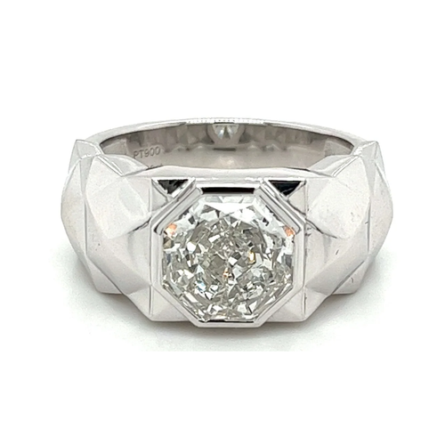4 Carat Octagon Cut Lab Grown Diamond Bezel Set Mens Ring In Platinum