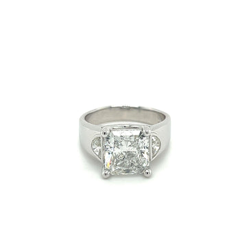 4 Carat Radiant Cut Lab Grown Diamond Ring With Half Moon Side Stone in 14K White Gold – Assay Jewelers