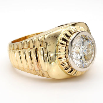 4 Carat Round Solitaire Diamond 18K Gold Fluted Bezel Mens Ring – Assay Jewelers