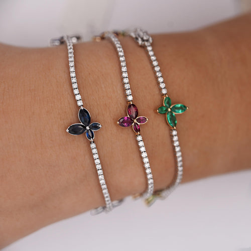 4 Carat Ruby Butterfly and Diamond Charm Tennis Bracelet