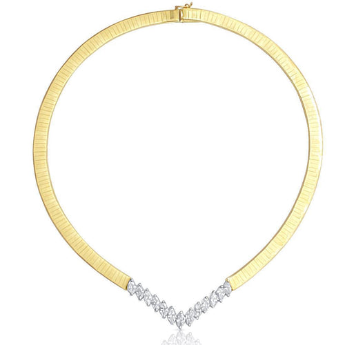 4 Carat Total Marquise Diamond Herringbone Choker Necklace in 14K Gold