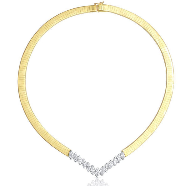 4 Carat Total Marquise Diamond Herringbone Choker Necklace in 14K Gold