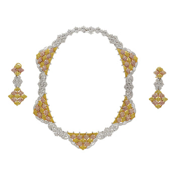 43 Carat 3 Tone Gold & Diamond Pave Necklace and Earring Set – Assay Jewelers