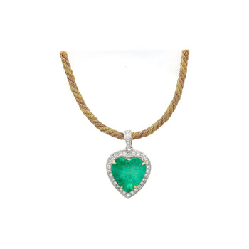 44 Carat Heart Shaped Emerald Pendant with Round Cut Diamond Halo in 18K Gold Necklace – Assay Jewelers