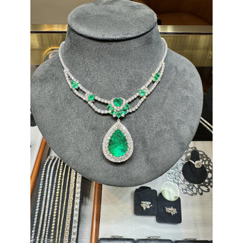 45.58 Carat TW Colombian Emerald & Diamond Chandelier Drop Necklace – Assay Jewelers