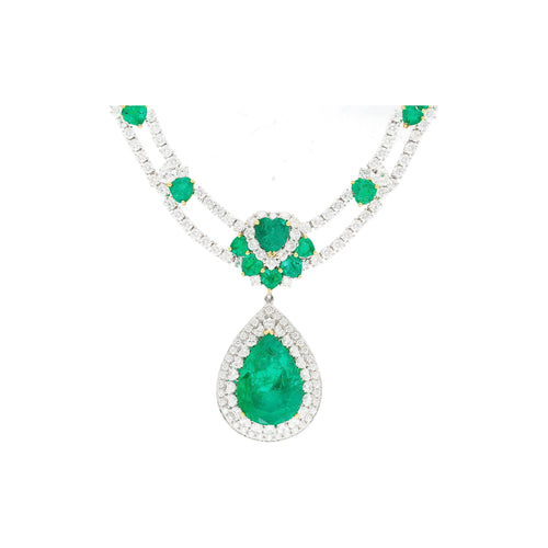 45.58 Carat TW Colombian Emerald & Diamond Chandelier Drop Necklace