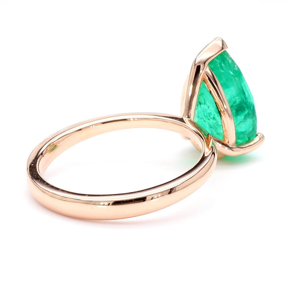 4.01 Carat Pear Cut Rich Green Emerald Solitaire 18K Rose Gold Ring