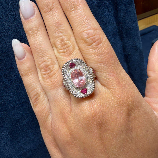 4.05 Carat Padparadscha Sapphire No Heat Sri Lanka With Ruby and Diamond Ring