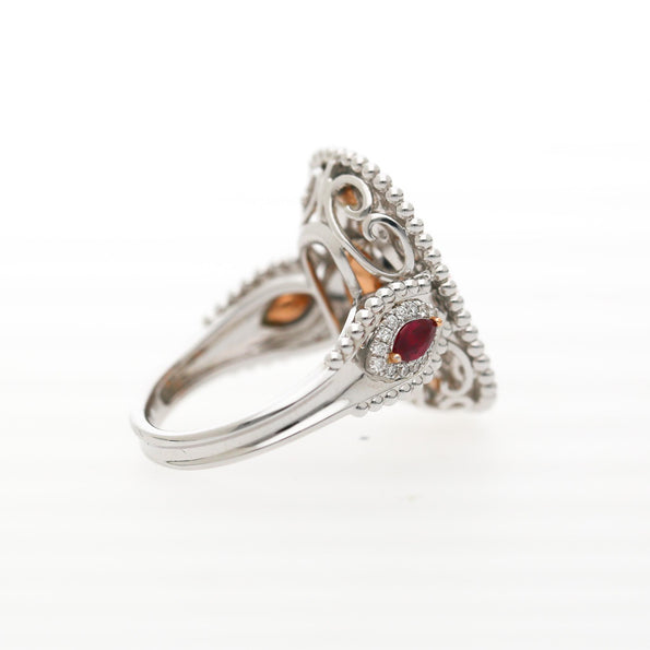 4.05 Carat Padparadscha Sapphire No Heat Sri Lanka With Ruby and Diamond Ring