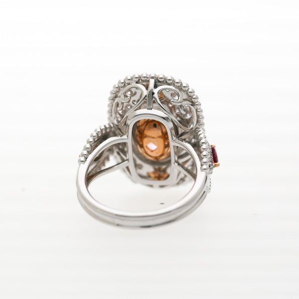 4.05 Carat Padparadscha Sapphire No Heat Sri Lanka With Ruby and Diamond Ring